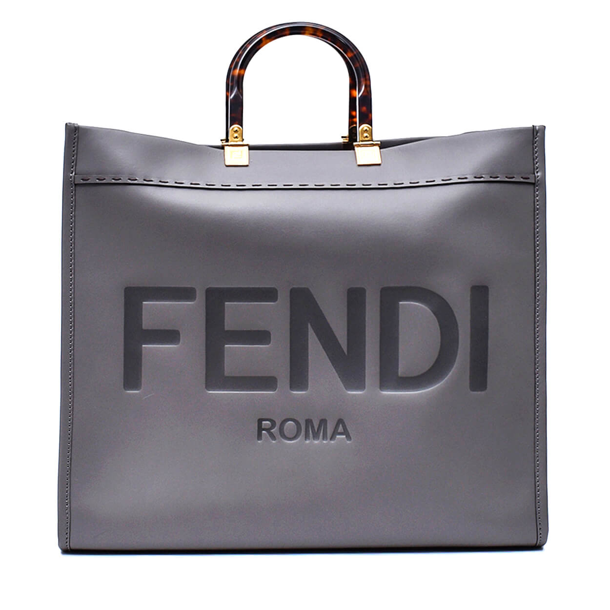 Fendi -Grey Calf Leather Large Sunshine Roma Logo Shopper Bag 